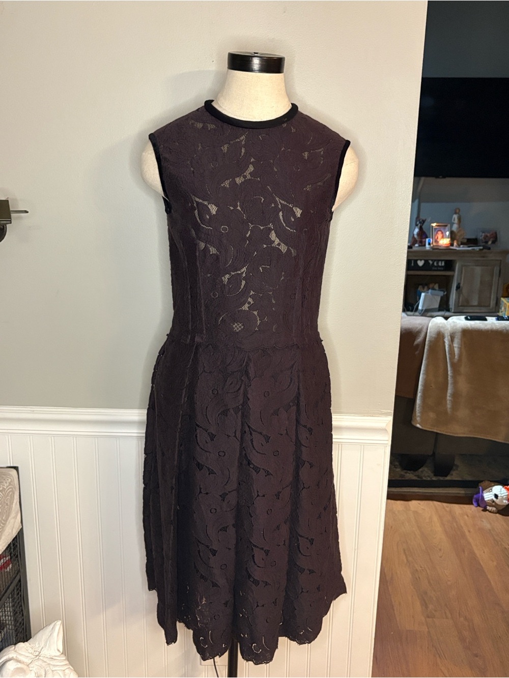 Lanvin Black Sleeveless Lace A-Line Dress